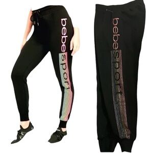 Bebe SPORT Scuba Joggers Drawstring Waistband Sparkling Leg Parachute Pants NEW